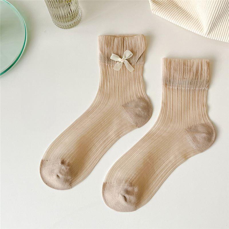 Ladies Spring and Summer Bow Lace Mesh Glass Wire Hollow Shank Pile Pile Socks