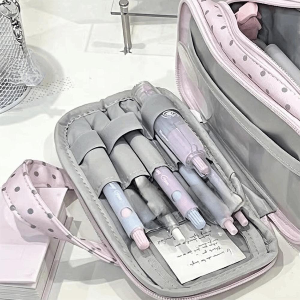 Multi-Layer Lace Stationery Pouch Large Capacity Lace Stationery Bag Lace Pen Bag Office Use
