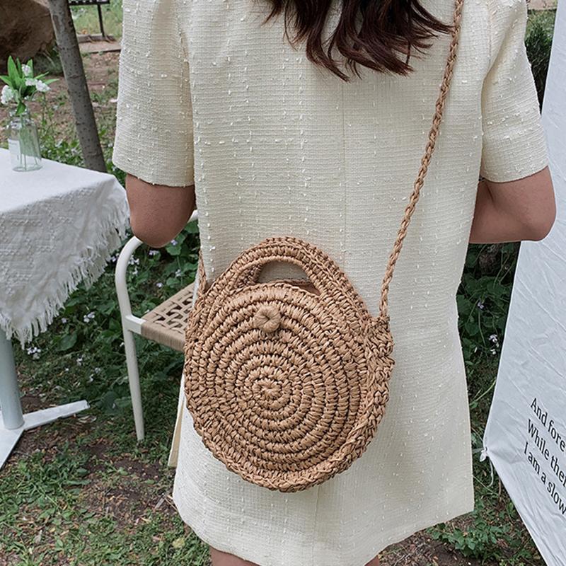 Повседневные соломенные сумки на ремне, маленькие круглые сумки через плечо, пляжные дорожные сумки, сумка-тоут