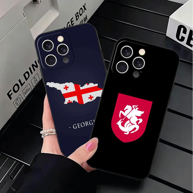 Мягкий чехол для телефона с флагом-паспортом Грузии для iPhone 16 16E 17 Air 15 Pro Max 14 Plus 13 Mini 11 12 7 Черный чехол Задняя крышка