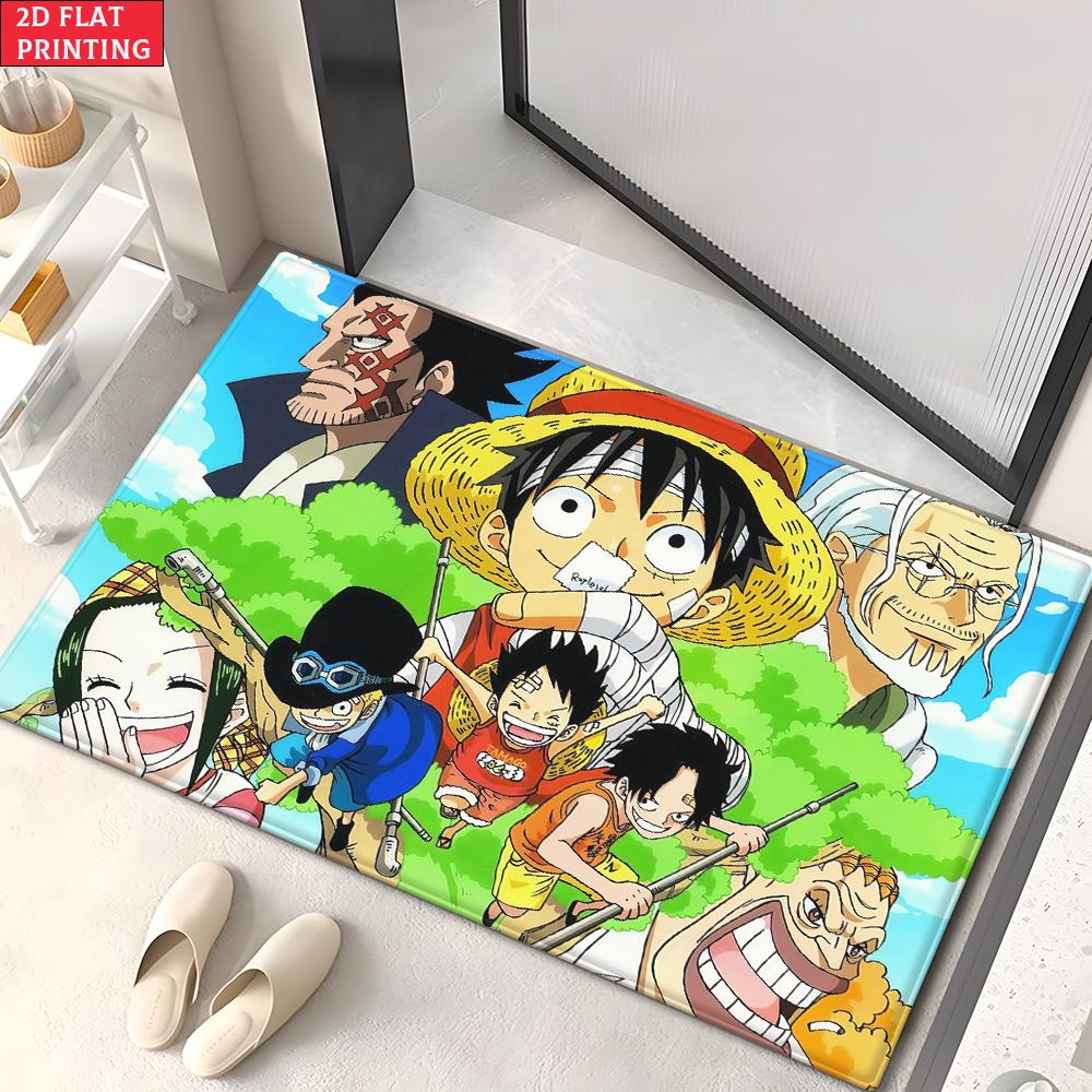 Anime Pirate Crew Treasure Doormat, Cartoon Character Non-slip Floor Mat, Decorative Entrance Rug for Home Living Room Bedroom