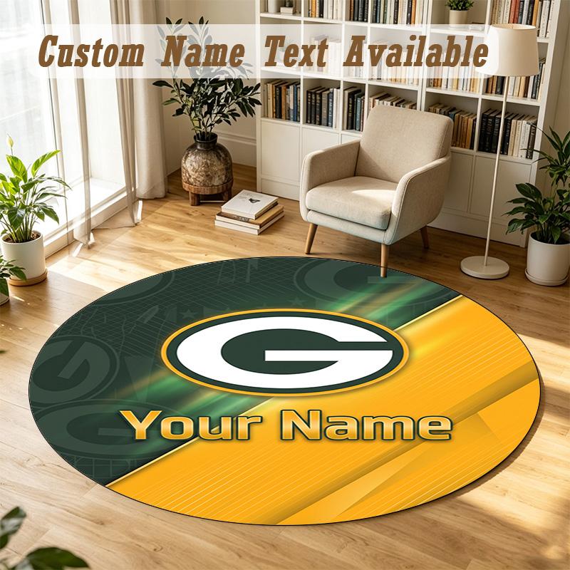 Round Rug Custom NameGreen Bay Packers Pattern Non Slip Carpet Home Floor Decor