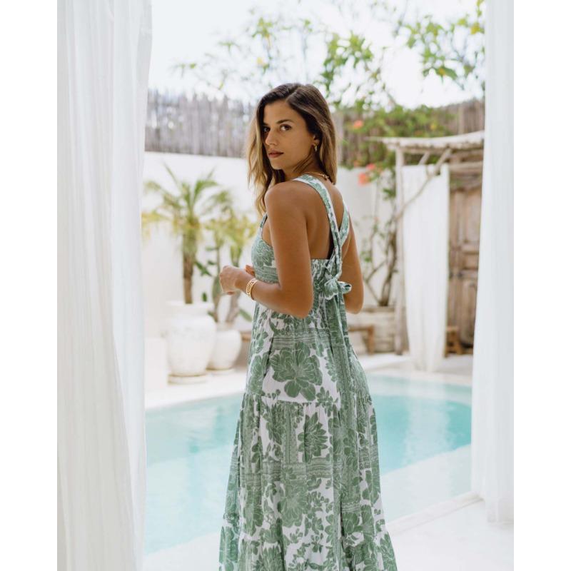 YYFS Женская мода лето весна цветочный узор принт без рукавов подтяжки с высокой талией повседневные платья