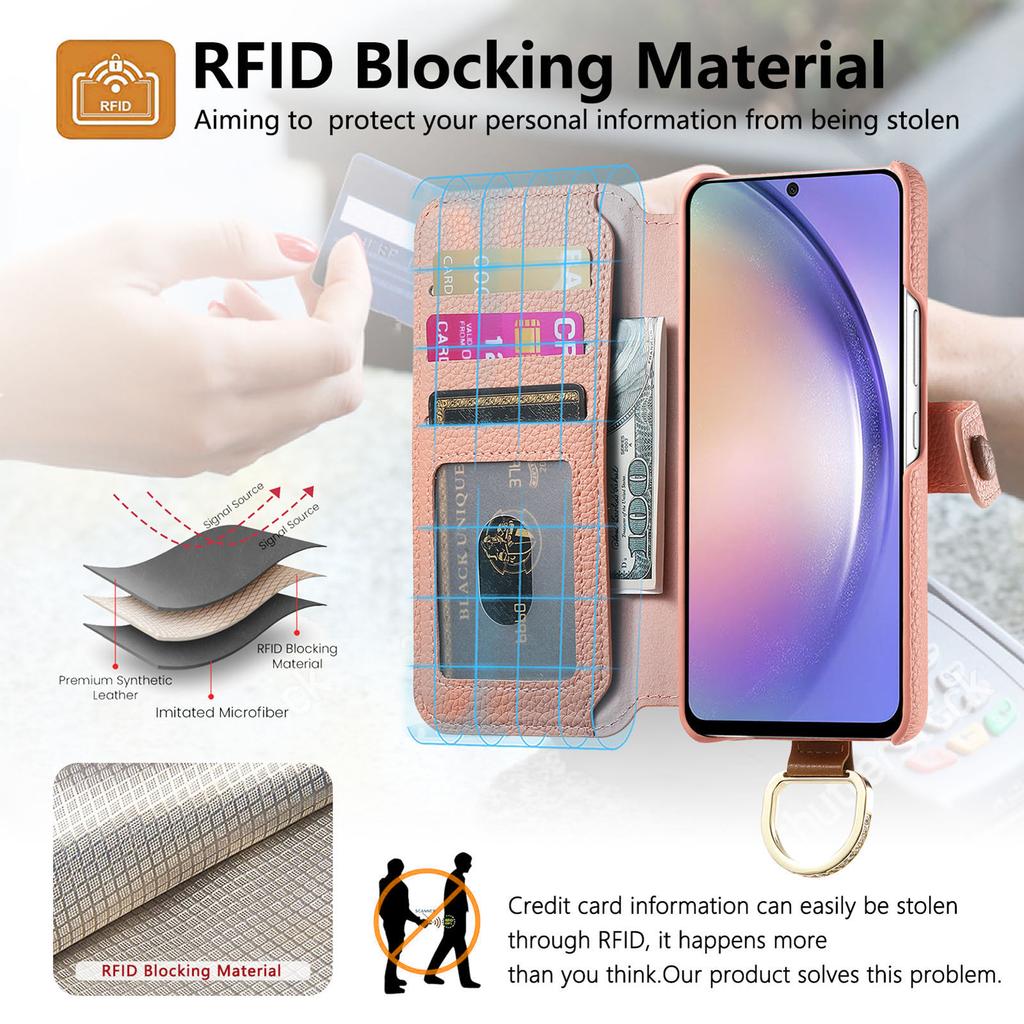 For Samsung Galaxy A15 4G/5G Case RFID Blocking Zipper Wallet PU Leather Mobile Cover