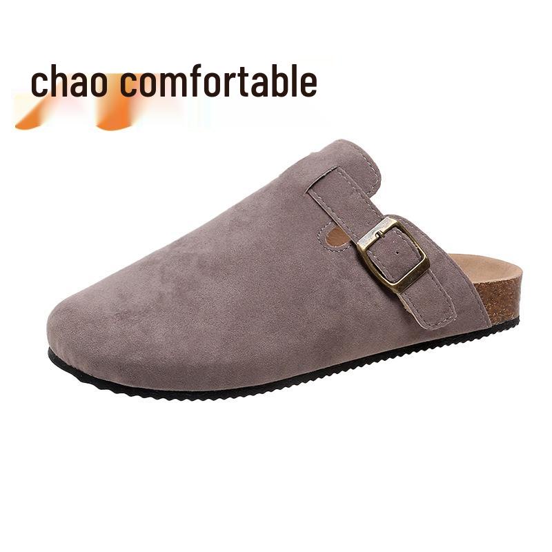 Женские европейские и американские тапочки большого размера с закрытым носком из пробки - Модные полутапочки в римском стиле для пар