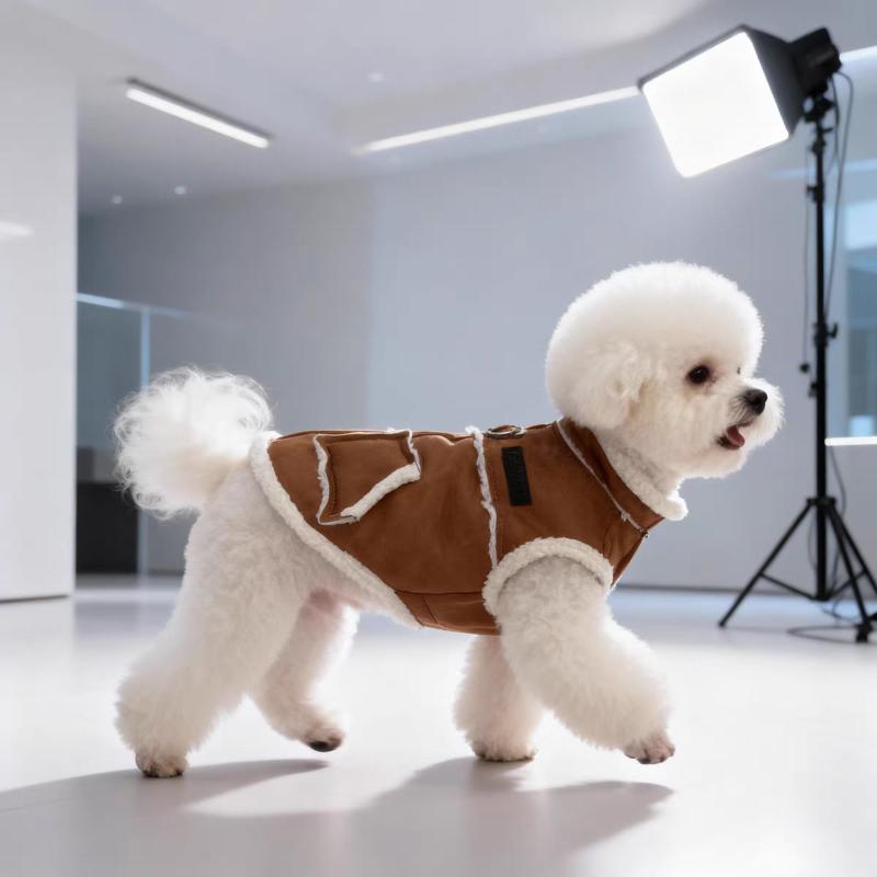 Pet Dog Winter Brown Leather Plush Coat Autumn Cat Teddy Schnauzer Thick Warm Fashion Vest Hoodie Clothes Seasonal Accessories