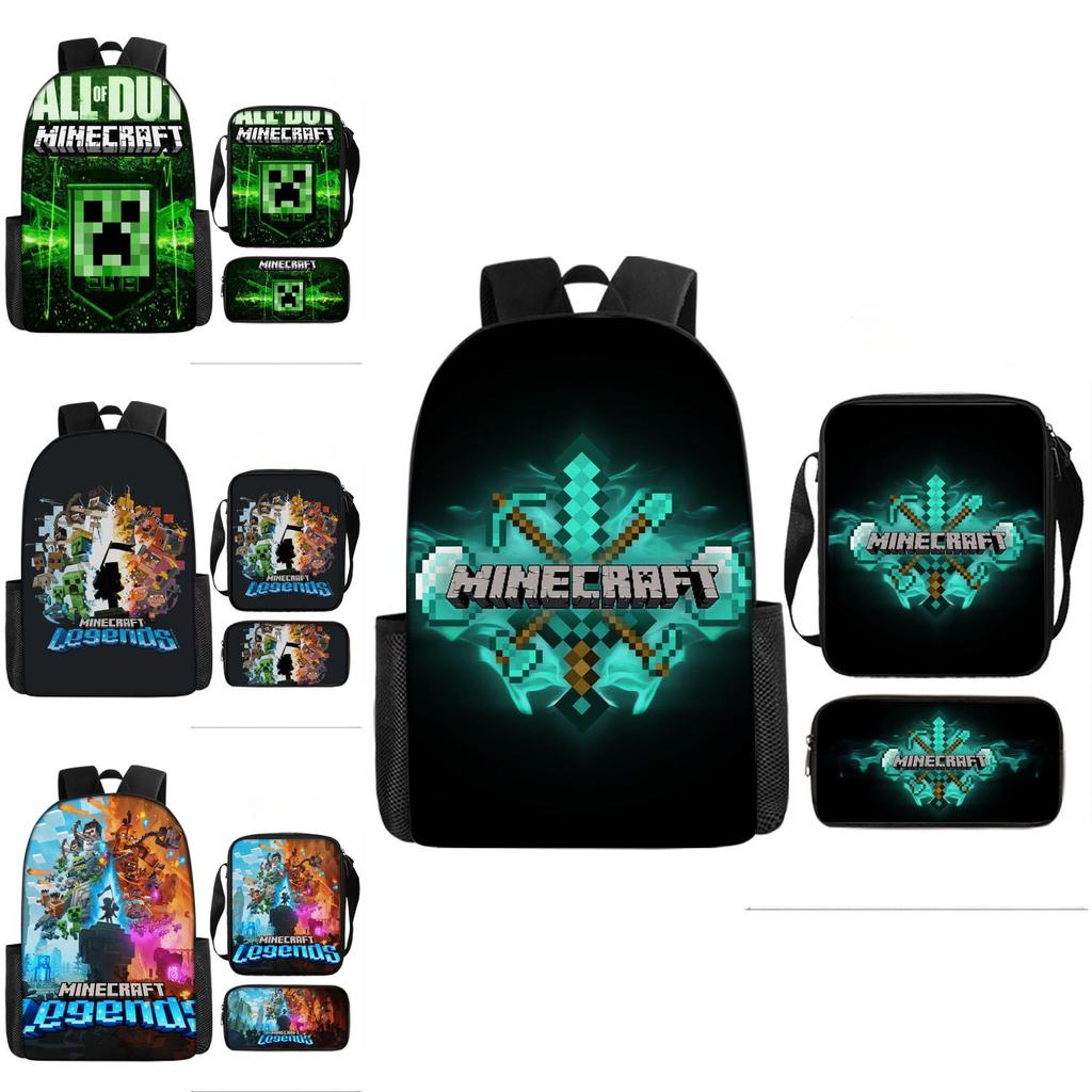 Набор рюкзака Minecraft 3в1 из ткани Оксфорд с пеналом и сумкой-слингом для студентов
