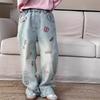 Girls' Denim Wide Leg Pants Children's Jeans Thin Straight Leg Pants High Waisted Pants