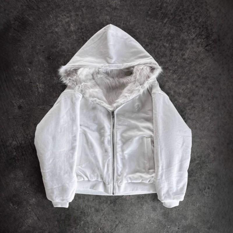 Winter Reversible Hooded Zip Fleece Cardigan Men Women Solid Color Loose Fit Streetwear
