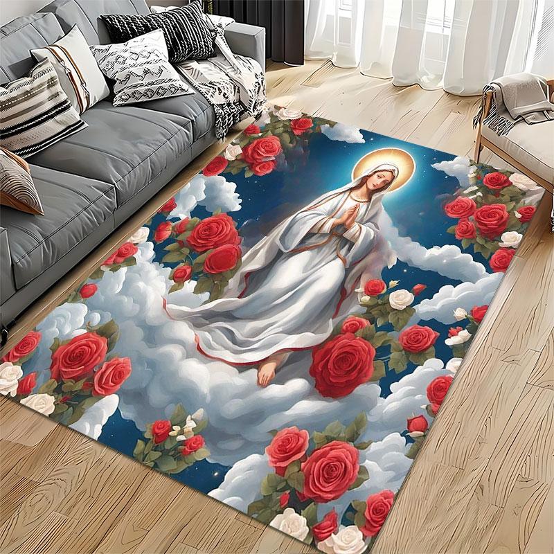 Holy Virgin Mary with Roses suitable as a non-slip mat for the living room or bedroom sofa