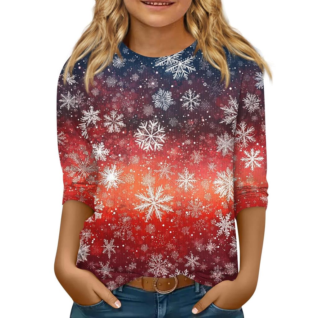 Детская футболка с рукавом 3/4, повседневная футболка с принтом, круглый вырез, блузка-пуловер