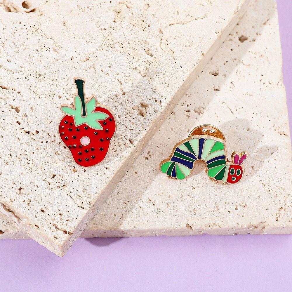 Броши «Клубника» в виде кусочка клубники, значки на лацкан с фруктами, эмалевые броши «Голодная гусеница», ювелирные изделия