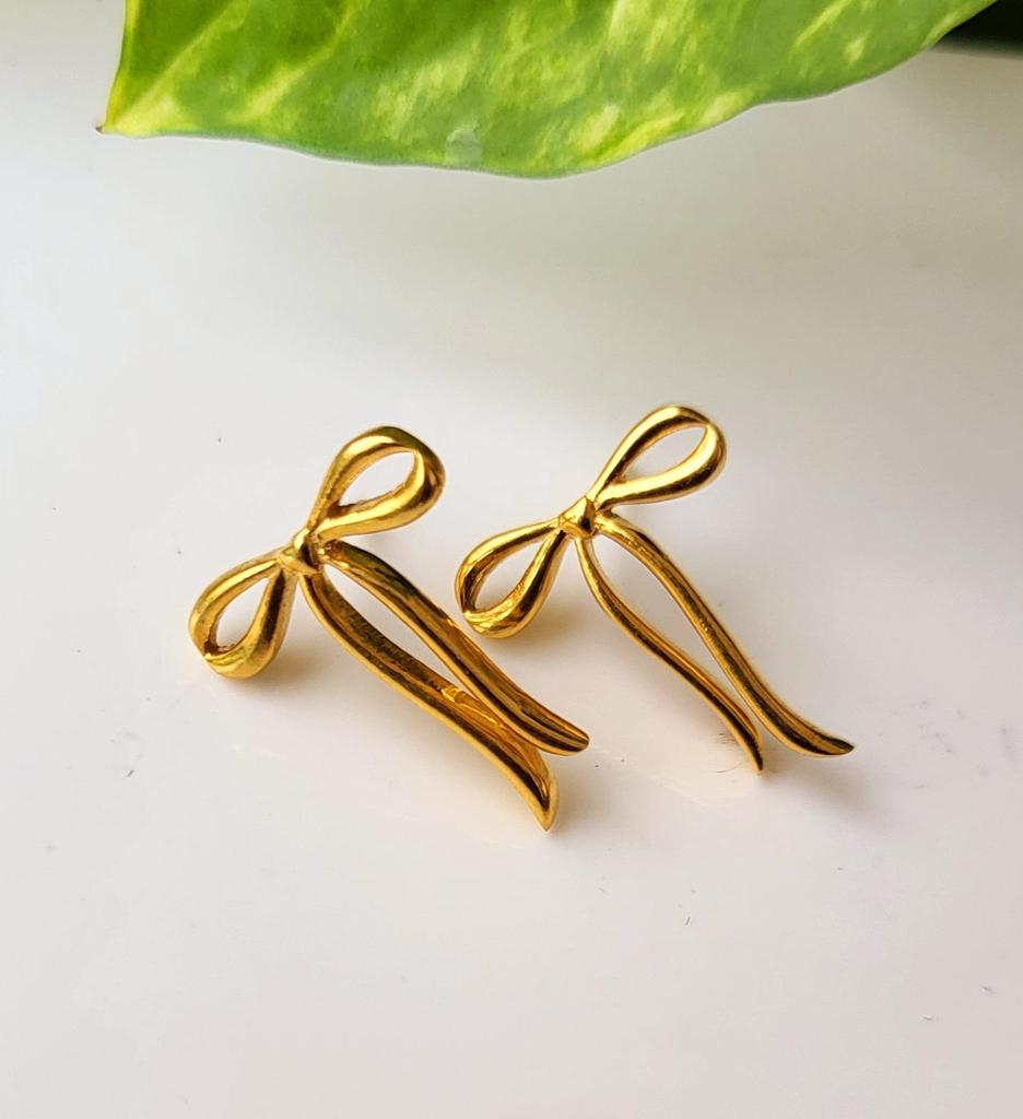 Серьги-ювелирные изделия с натуральным бантом из стерлингового серебра 925 пробы с золотым покрытием, подарок для нее A 69