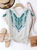 2026 Women's V-Neck T-Shirt Vintage Ethnic Graphic Short Sleeved Tops Daily Wear 3D Print Tees Summer Elegant Female Clothing