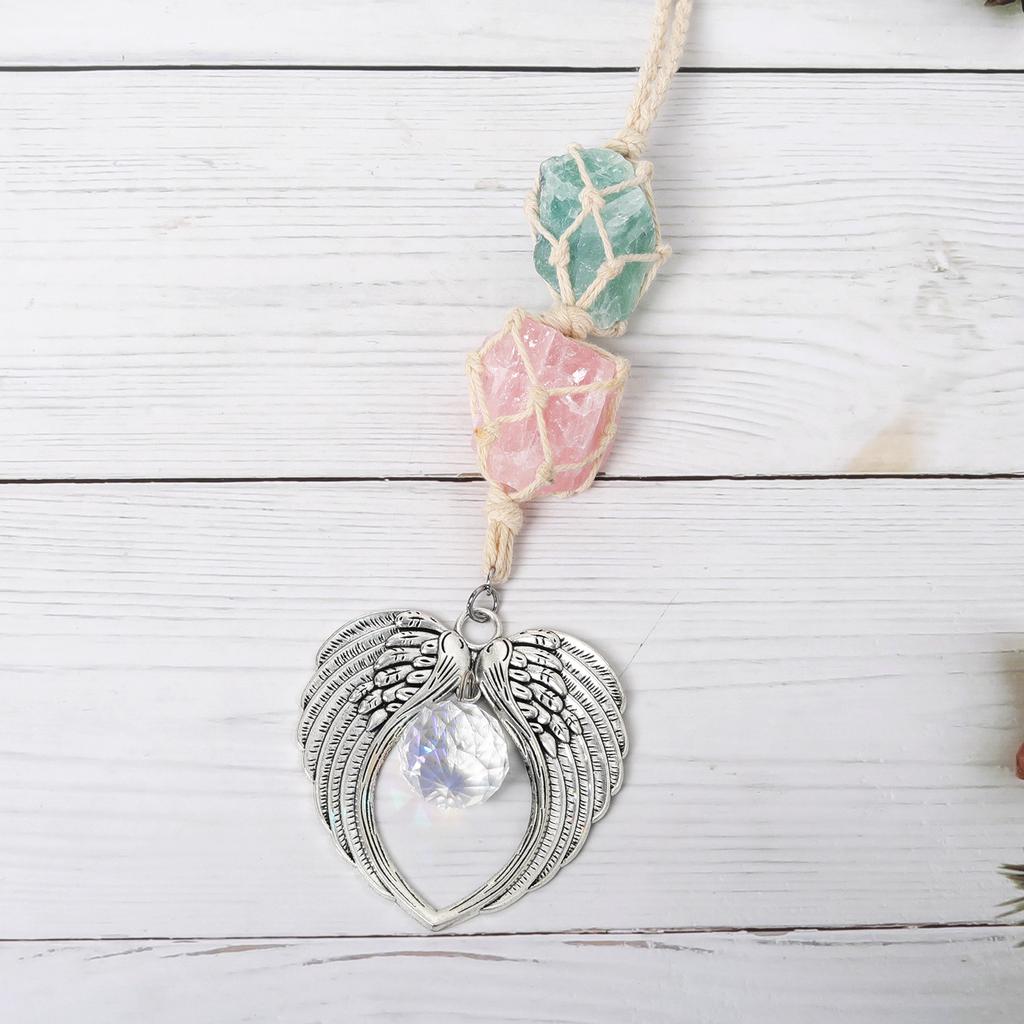 K9 Crystal Sun Catcher Raw Wrapped Rough Angel Wing Crystal Sun Catchers Hanging Moon Suncatche Wind Chime Pendant