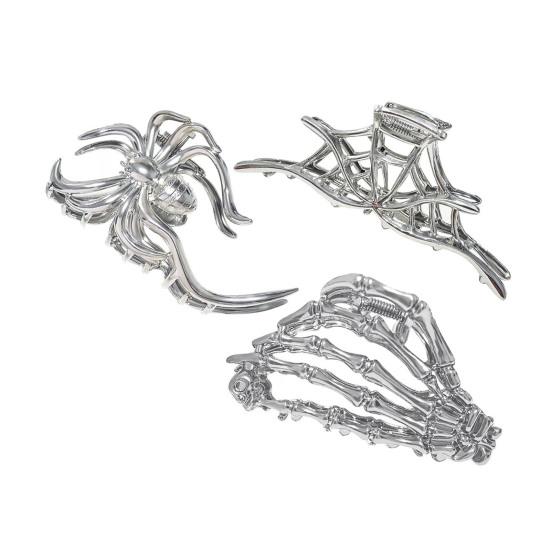 3 шт. Женские заколки для волос в форме паука, летучей мыши, черепа, руки, заколки для волос с противоскользящими зубцами, заколки для волос на затылок, аксессуары для укладки волос