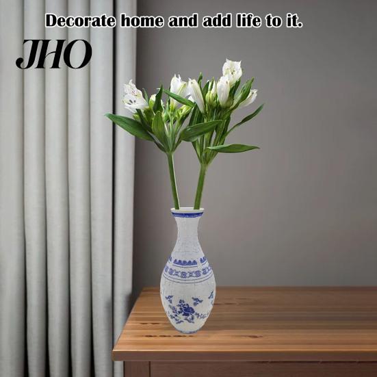 Handmade Puzzle Vase 3D Jigsaw DIY Flower Castle Sea Wave Boat Print Floral Plants Holder Container Kids Educational Building Toy