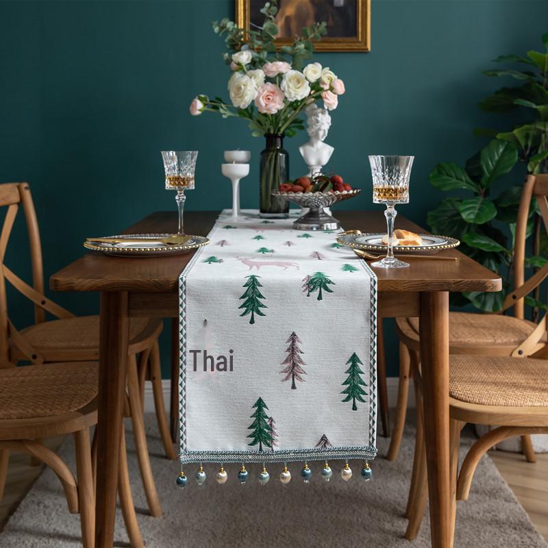 Modern Chenille Tassel Christmas Table Runner - Simple, Fresh, Polyester Tablecloth