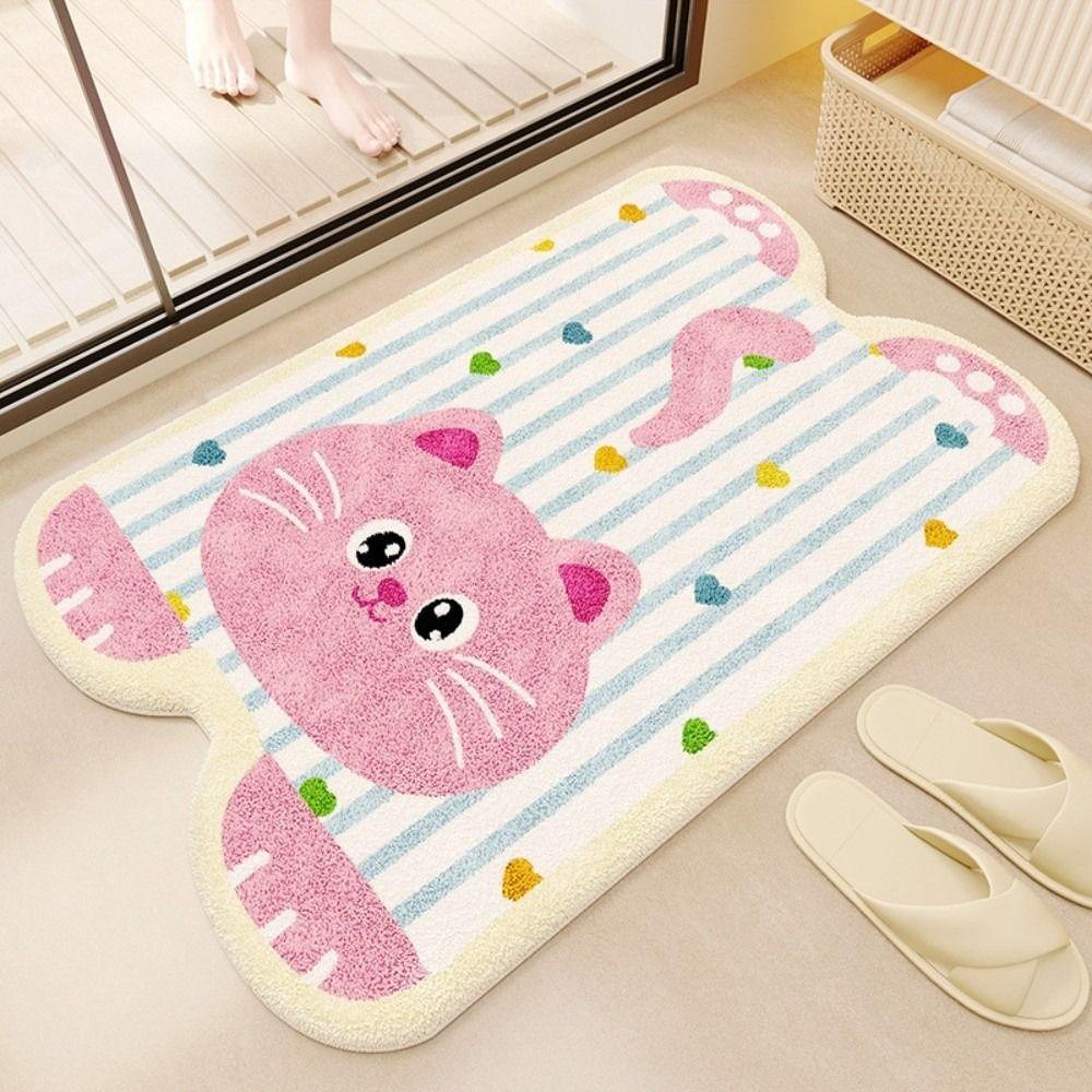 Material Bathroom Floor Mat Cartoon Design Water Absorption Foot Mat Irregular Shaped Non-Slip Toilet Carpet Bathroom Use