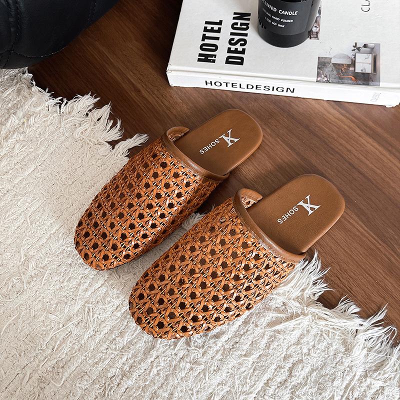 Французские дышащие плетеные сумки-головки тапочки-полуботинки женские лето 2025 новые модные универсальные для улицы нишевые крутые тапочки