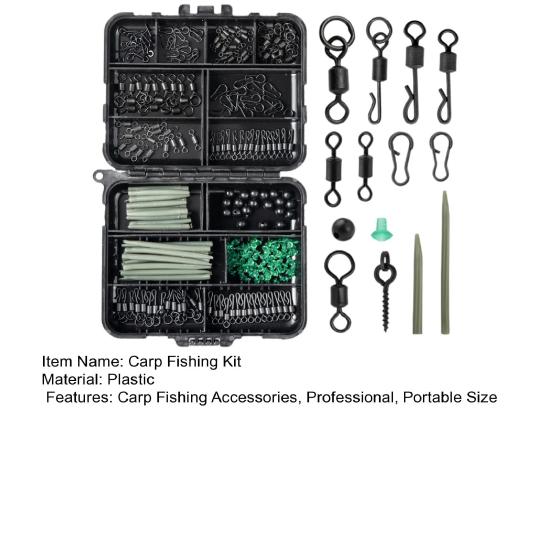 300Pcs/Set Carp Fishing Accessories Set with Storage Box Assorted Swivels Screws Pins Soft Tube Sleeve Blocking Bean Carp Fishing Gear Equipment Kit