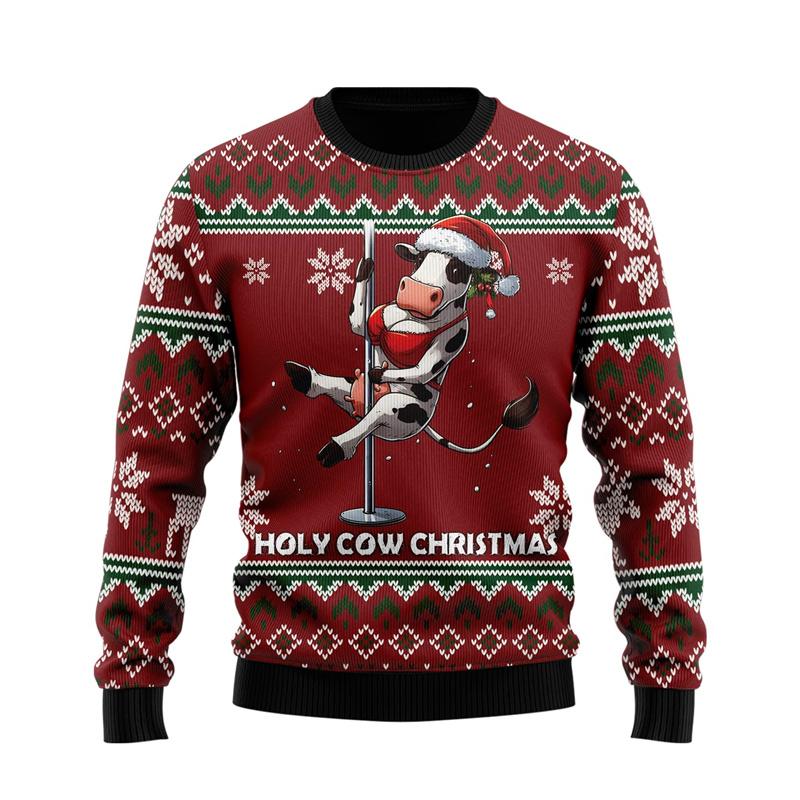 Свитер Cow Lovers Ugly Christmas для женщин, одежда в стиле хип-хоп для мужчин, уличная одежда Kawaii для девочек, пуловеры, повседневные толстовки из полиэстера