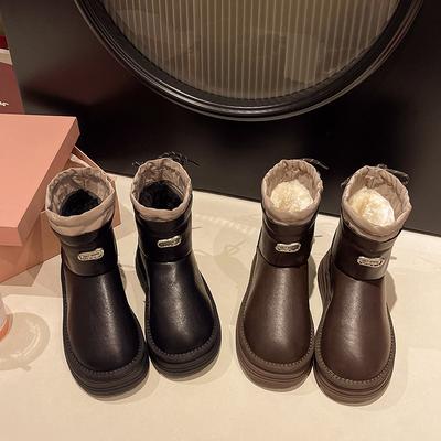 [Фанфна] Водонепроницаемые кожаные зимние ботинки на толстой подошве для женщин 2025 зима новые бархатные утолщенные теплые хлопковые туфли хлопковые ботинки