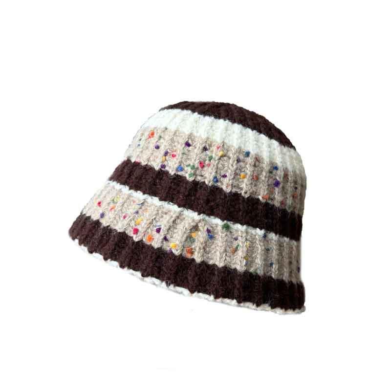 Autumn and winter new color granular knitted hat children versatile striped big head circumference wool bucket hat