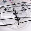 Cool Gothic Black Cross Pendant Necklace for Women Men Love Heart Leather Rope Necklaces Streetwear Hip Hop Punk Jewelry Gifts