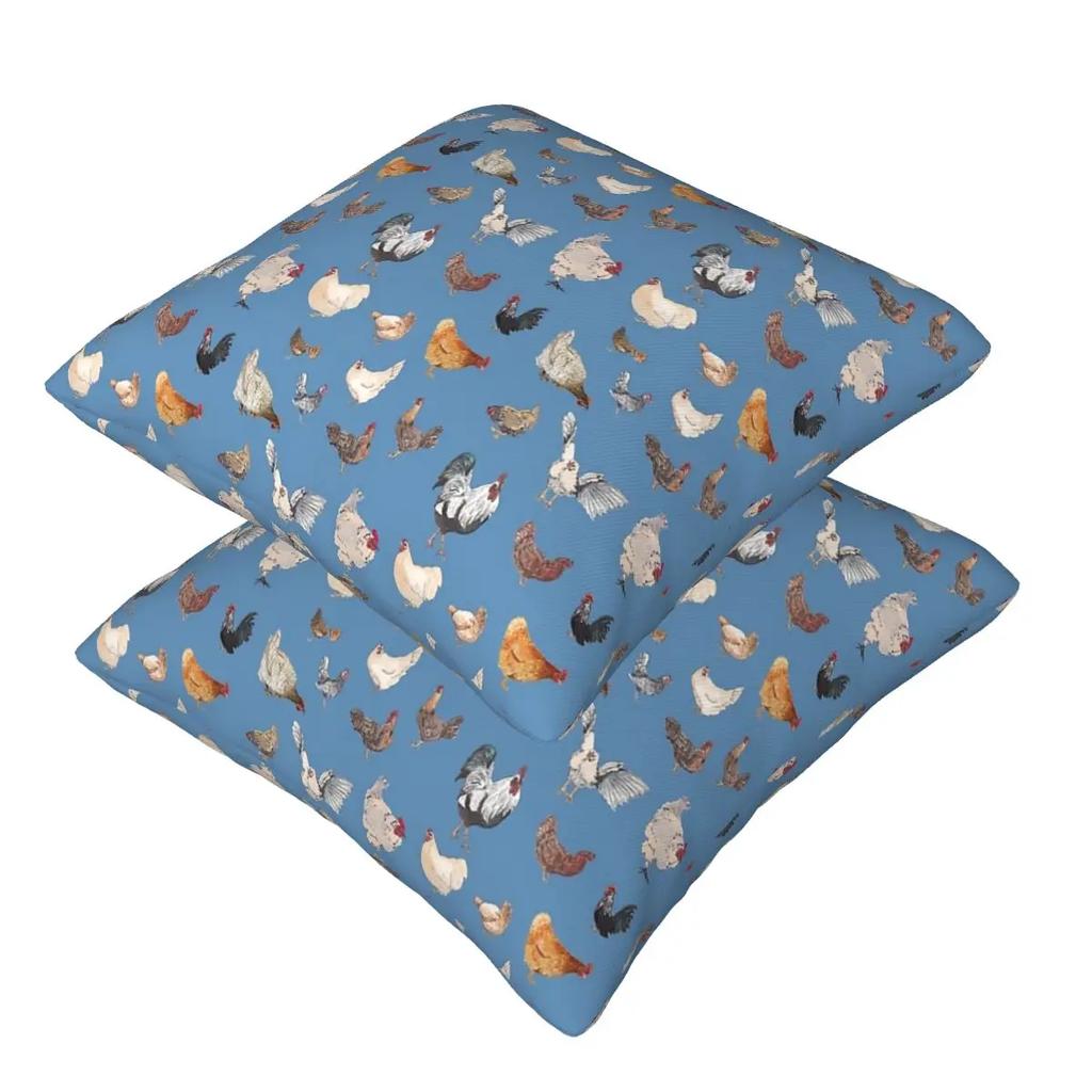 Chicken Happy Print 2 Pcs Square Pillowcase Pillow Cover Cushion Zip Decorative Comfort Throw Pillow For Home Car