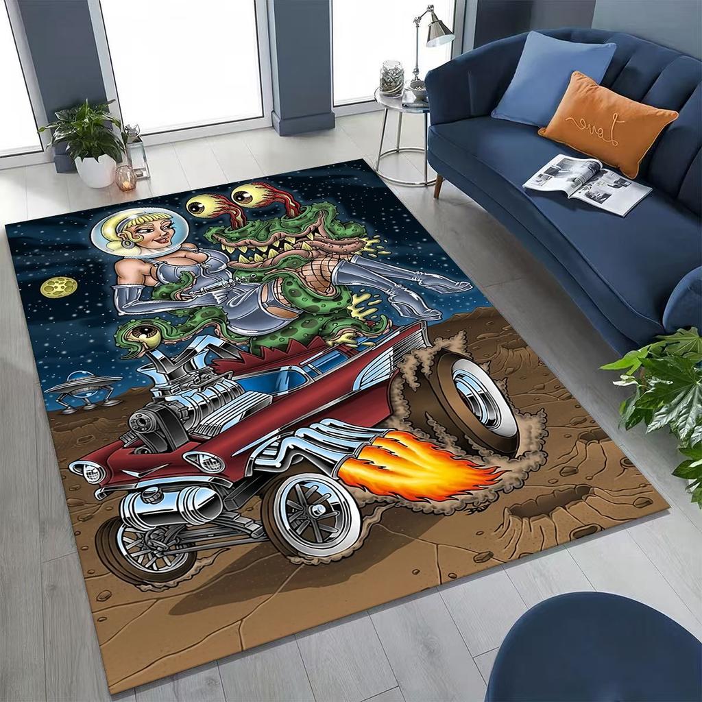 3D Бунтарский RAT FINK Автомобили Знак Мультяшный Ковер для Спальни Гостиной Дивана Дома Декор Приветственный Коврик, Большой Детский Игровой Нескользящий Напольный Коврик