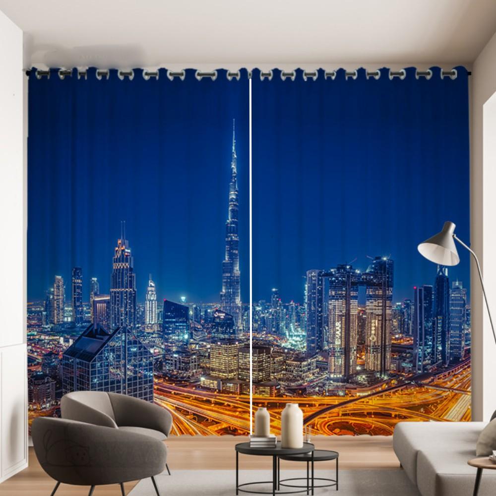 Ночной вид на город Гонконг, занавеска с изображением международного города, фотоукрашение, макет занавески, 3D стерео, занавеска для окна гостиной, 2 шт.