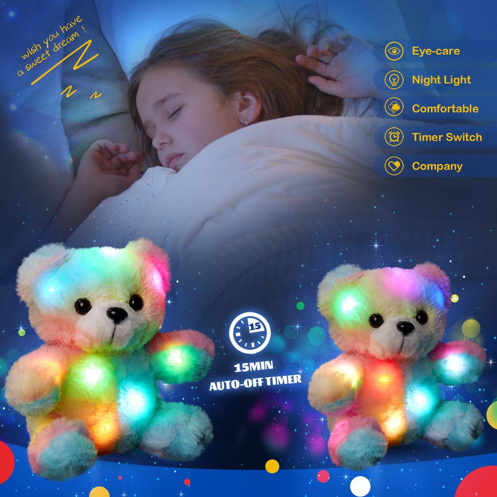 Glow Guards-oso de peluche de arcoíris con luz Musical, almohada de animales con luz LED, regalos de cumpleaños y vacaciones para niños