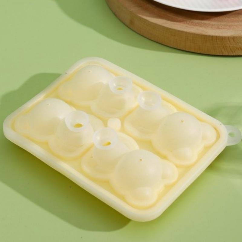 Форма для изготовления кубиков льда в виде плюшевого мишки 3D с силиконовой воронкой, 4 полости, поддоны для кубиков льда в виде медведя для виски, вина, коктейля, ледяного шара