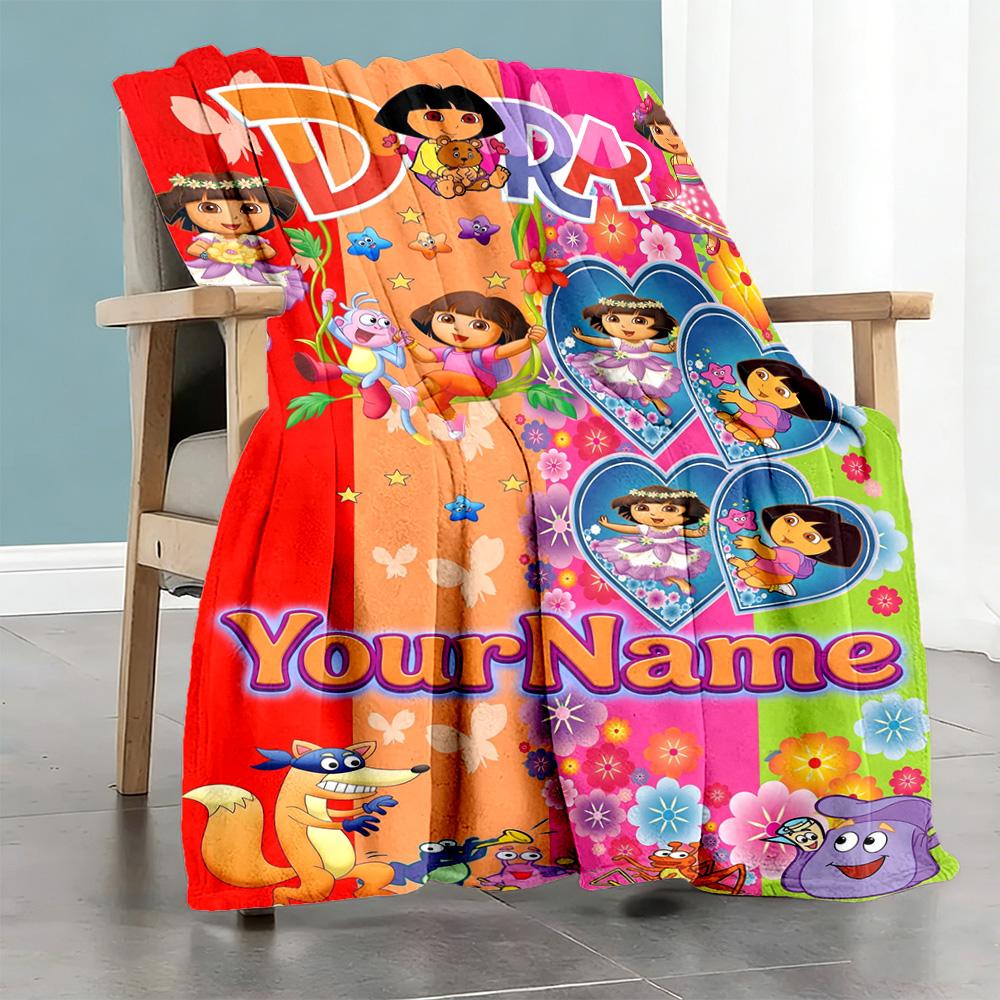Dora Explorer Customize Your Name Blanket Throw Customizable Blanket Soft & Cozy for Office Office Chair Bed Sofa Four Seasons Universal