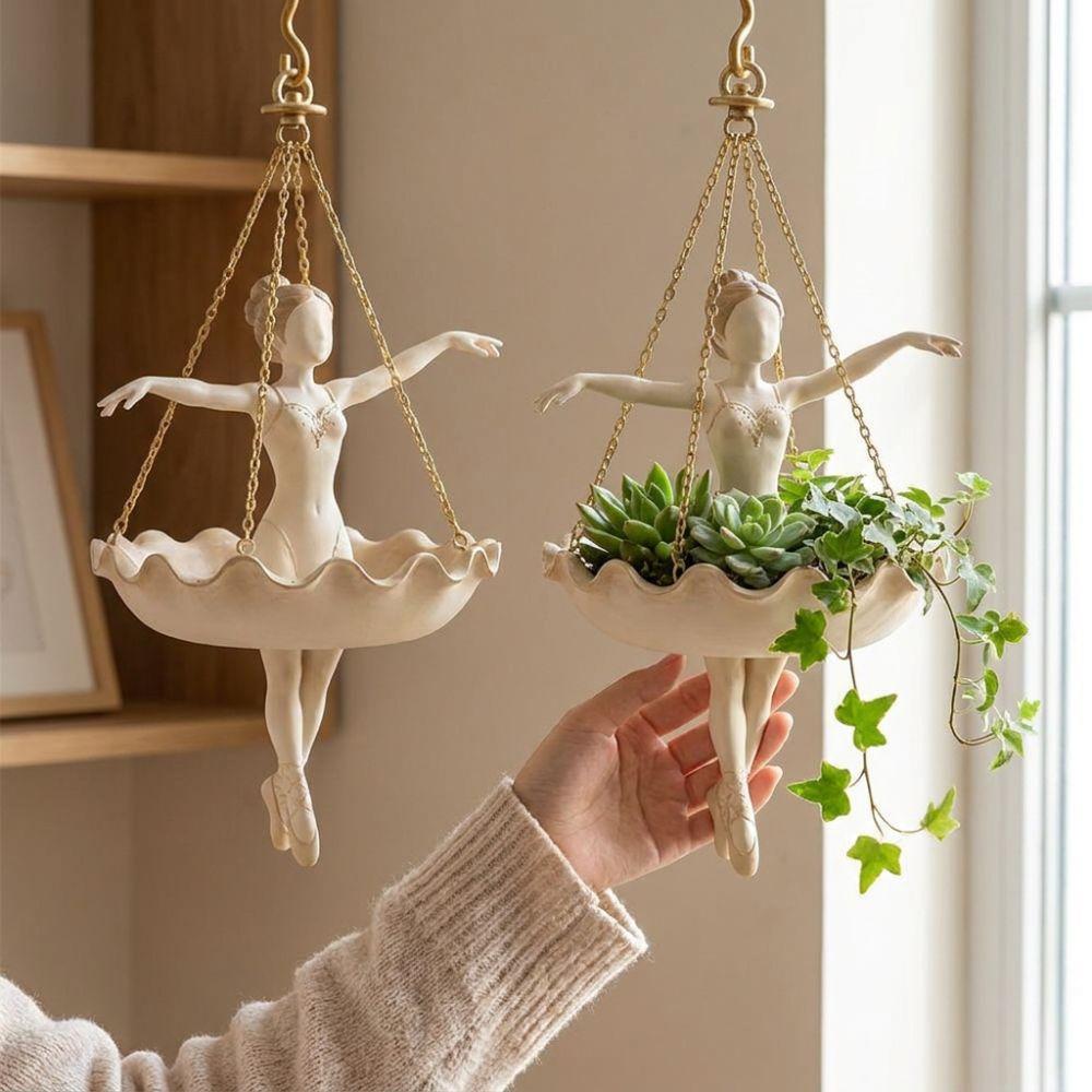 Whimsical Fairy Flower Pot Resin Girl Hanging Plant Basket Flower Container  Cafe Decorations