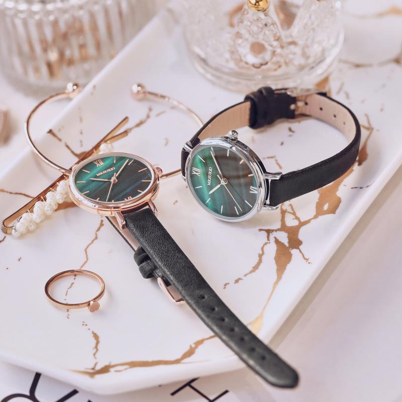 INS, новый элегантный дизайн, женские кварцевые наручные часы, модные часы из искусственной кожи с зеленым циферблатом, лучшие подарки для семьи