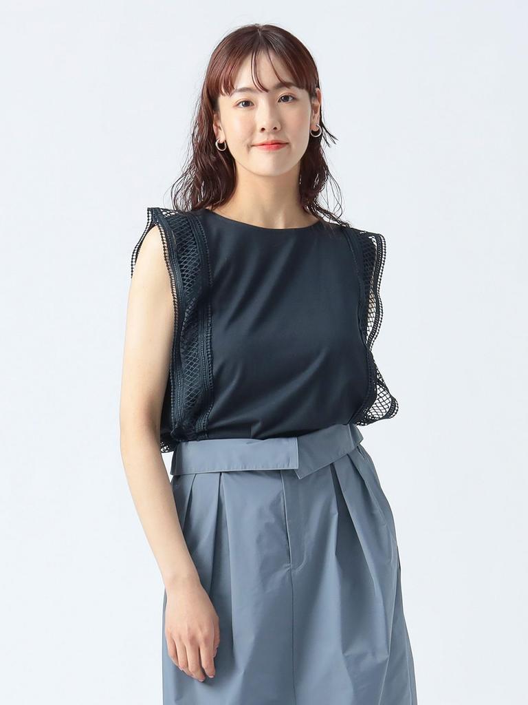 Beams Heart Tee Lace Sleeveless Pullover Navy One Size S/S Women's