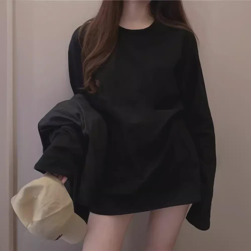 Women's Long-Sleeve White T-Shirt - 2025 Autumn Loose Fit, Trendy All-Match Top