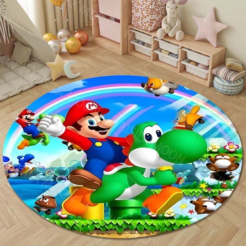 Super Mario Round Rugs for Bedroom Area Floor Mats for Kids Room Household Bath Chair Mat Carpet Living Room Home Decor GameRoom