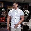 Muscleguys Модная мужская однотонная футболка в стиле ретро с короткими рукавами, летняя повседневная красивая рубашка с простым воротником-стойкой