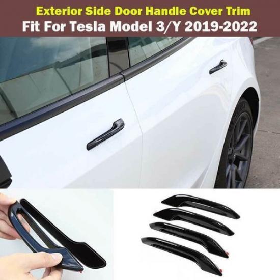 For Tesla Model 3/Y 2017- Gloss Black Outside Door Handle Cover Trim 4PCS