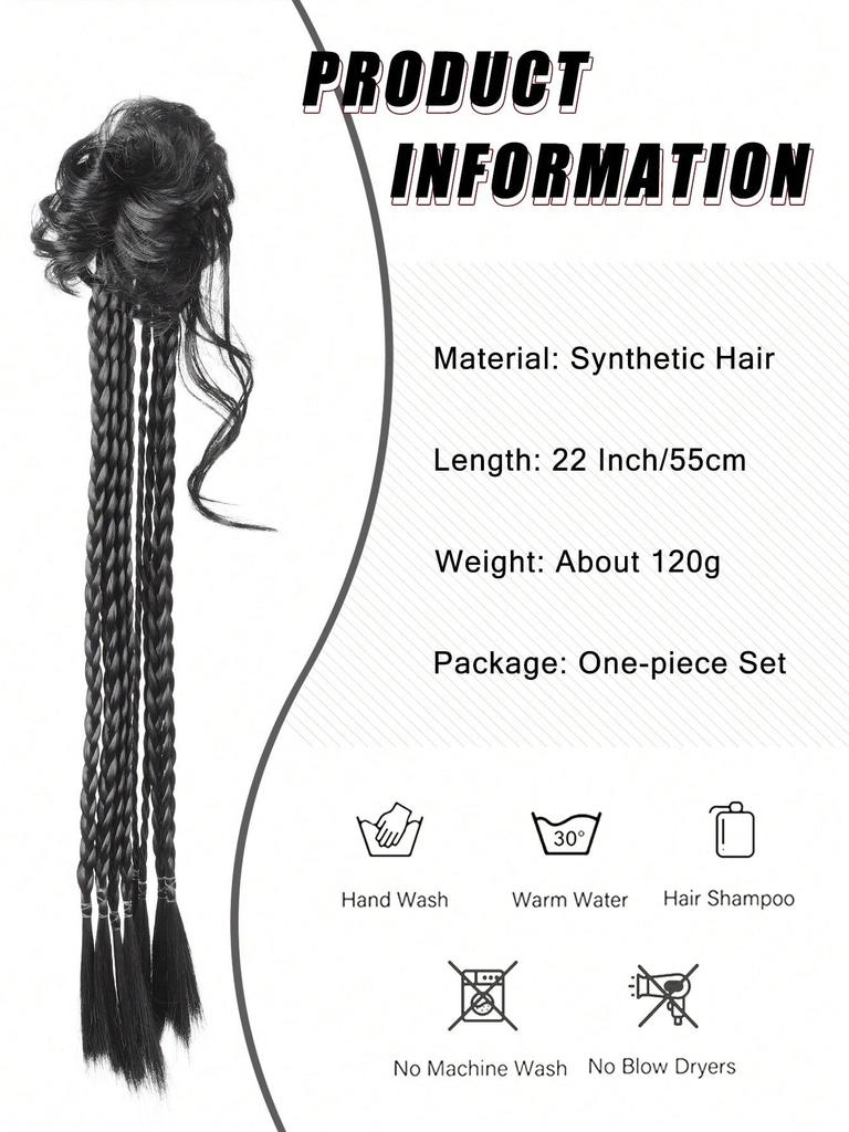 Синтетические волокнистые длинные косички для наращивания волос с резинкой 22 дюйма, боксерские плетеные волосы с небрежным пучком для женщин на каждый день