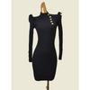 French Style Design Long Sleeves Half Turtleneck Base Dress Fashion Wind Black Silm High Elastic Metal Buckle Sheath