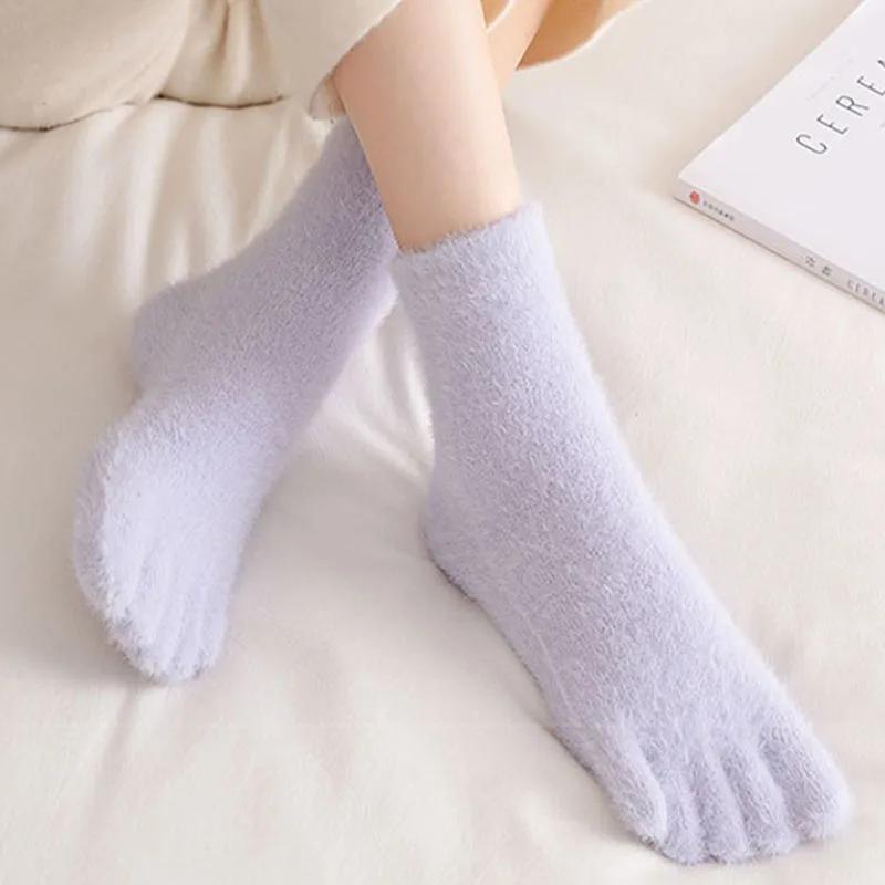 Зимние женские носки с пятью пальцами, теплые, цветные, мягкие, удобные, чулочно-носочные изделия, женские тапочки, модные, повседневные, толстые, удобные носки