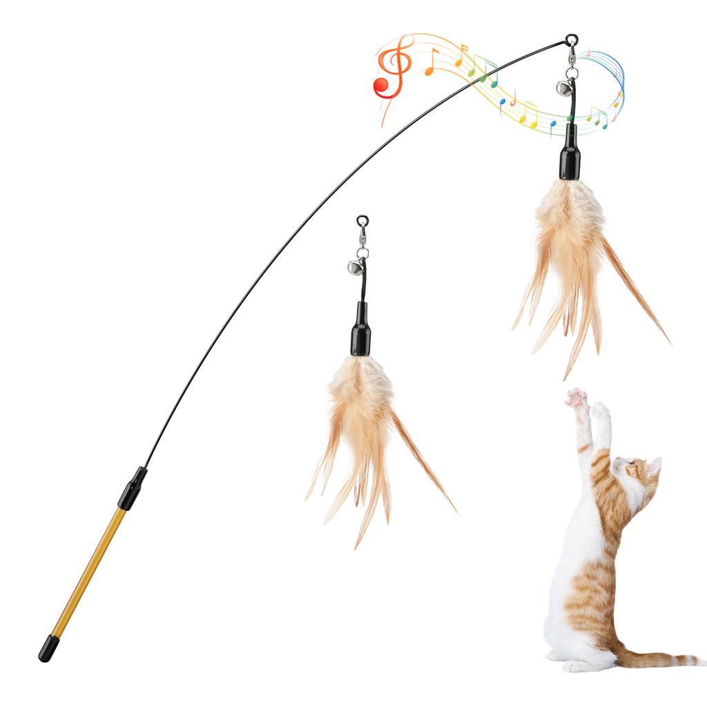 Feather Teaser Cat Toy Flying Feather Cat Catcher with Extra Long 34.5" Wand and Small Bell Fun Exerciser Playing Toy for kitten