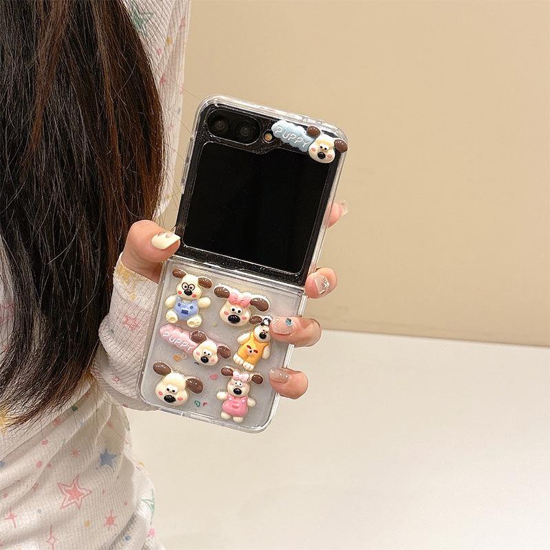 Прозрачный клей блестящий чехол для телефона щенок для Samsung Zflip6 складной экран откидная крышка