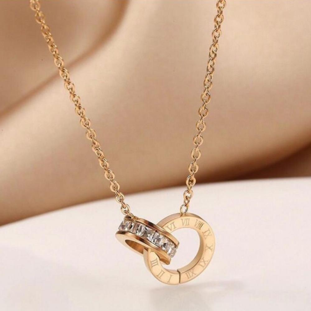 Voyager Titanium Rose Gold Cross Ring Necklace