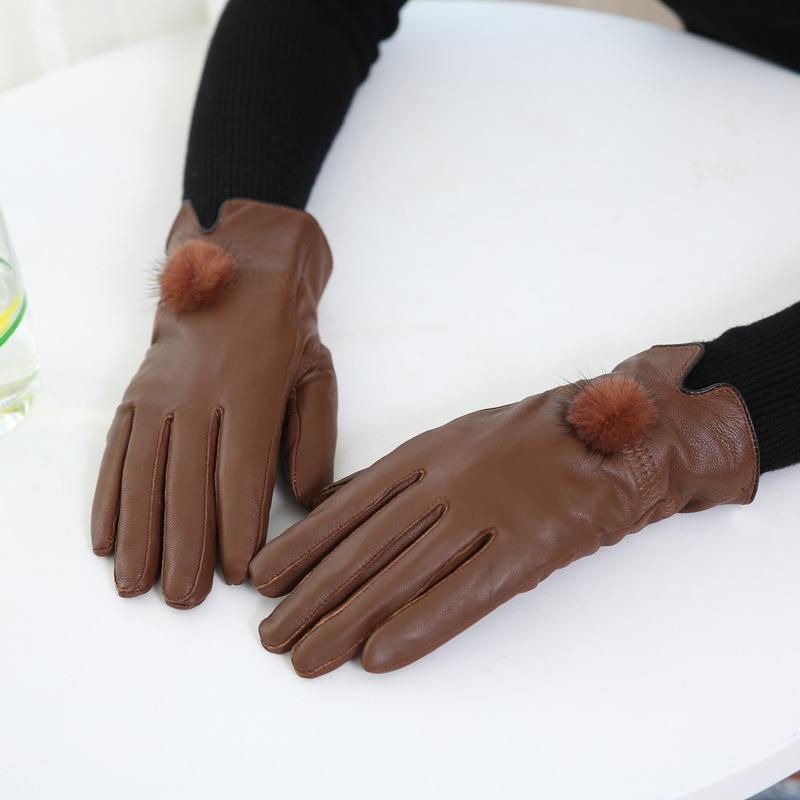 Перчатки из натуральной кожи. Женские теплые утолщенные бархатные велосипедные перчатки.