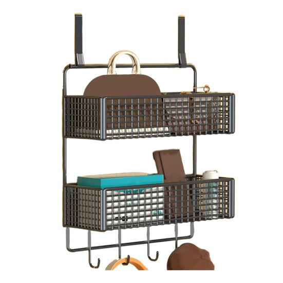 Дверной органайзер, стойка для хранения с крючками, прочная конструкция, сетчатая конструкция, легко собирается, съемная корзина для хранения за дверью